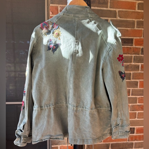 Billy T Green Jean Denim Floral Embroidered Butterfly Jacket Size XL - Picture 5 of 12